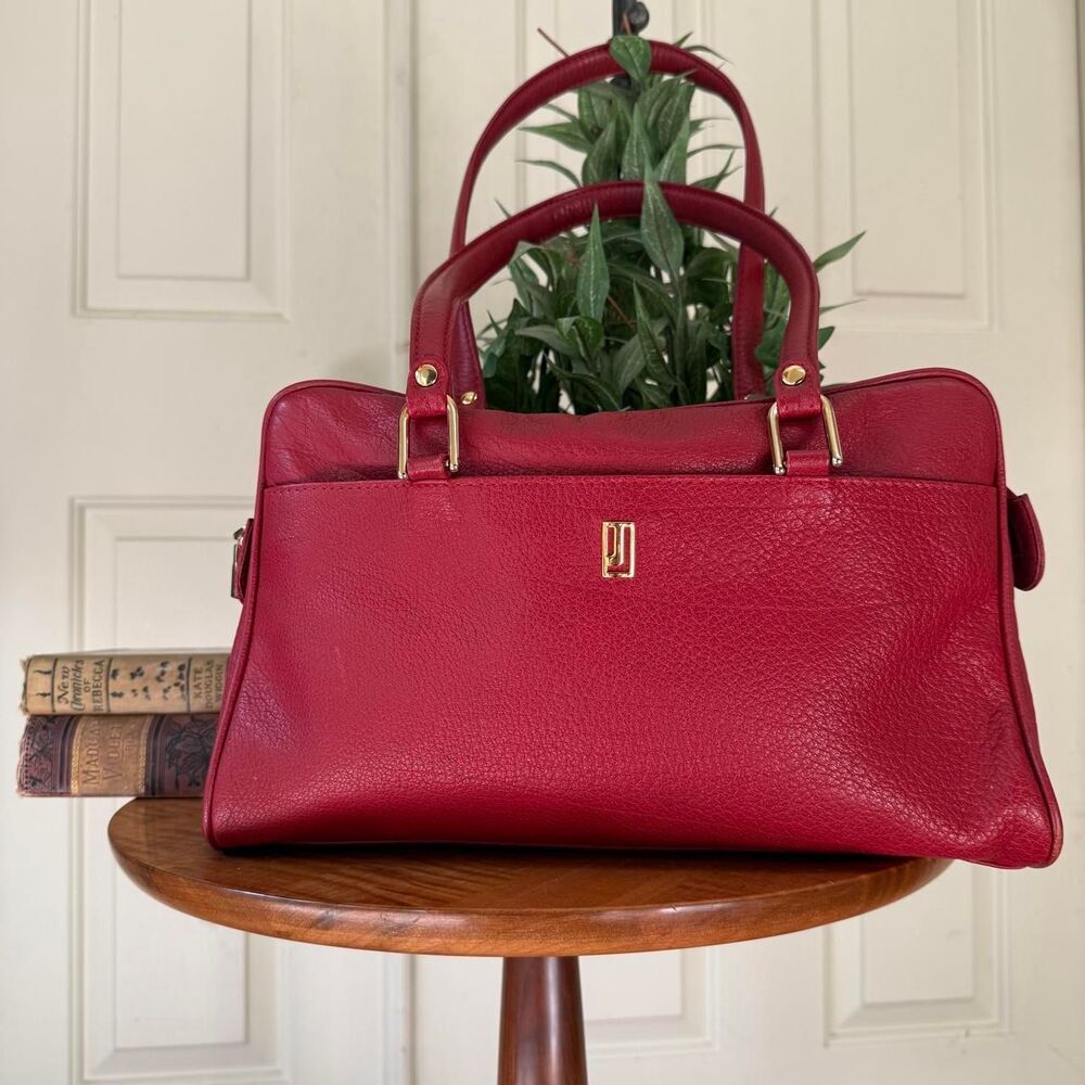 Jafferjees Crepe Jasmine red genuine leather luxury handbag with gold hardware